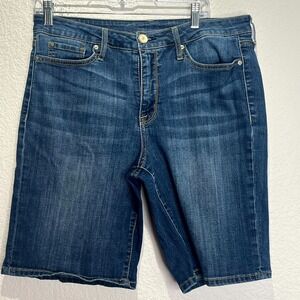 Seven7 Sunset Bermuda Shorts Womens 14 Blue Denim Mid Rise Logo Relaxed‎ Fit